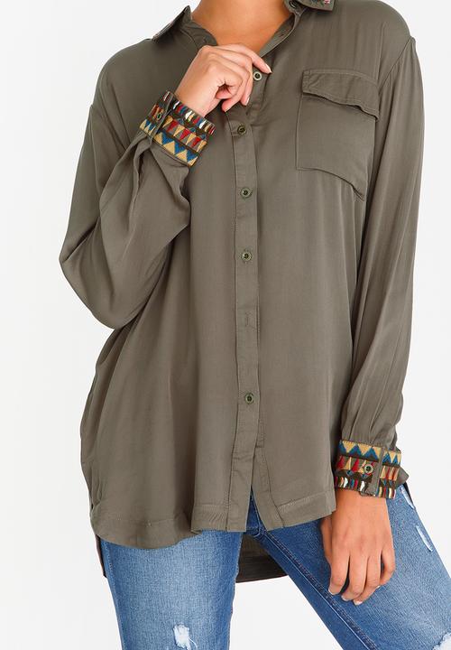 G Couture - Embroidery Trimmed Shirt Brown