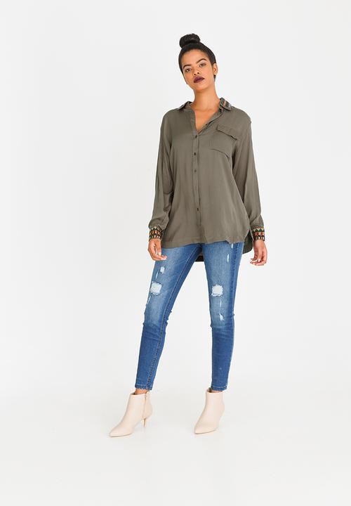 G Couture - Embroidery Trimmed Shirt Brown