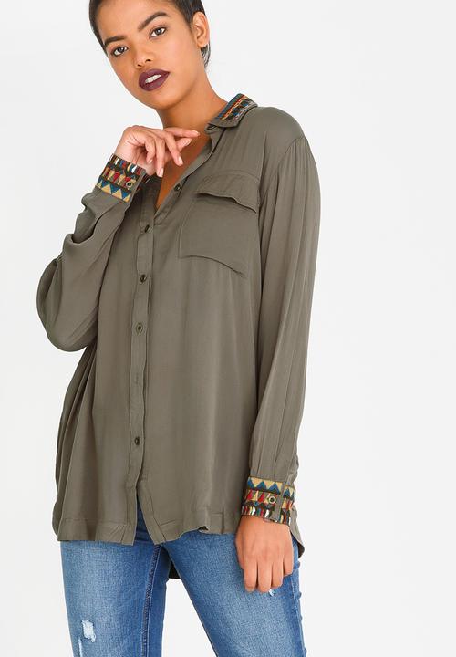 G Couture - Embroidery Trimmed Shirt Brown