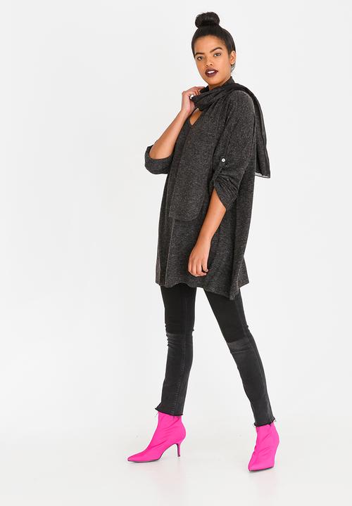 G Couture - Oversized Top with Neck-tie Grey