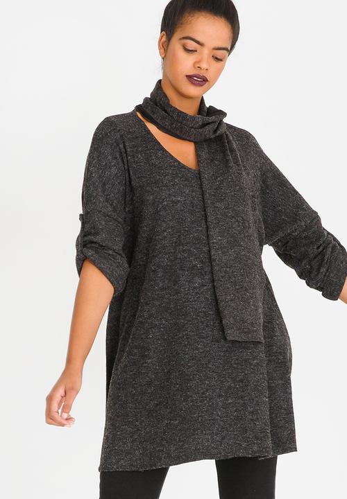 G Couture - Oversized Top with Neck-tie Grey