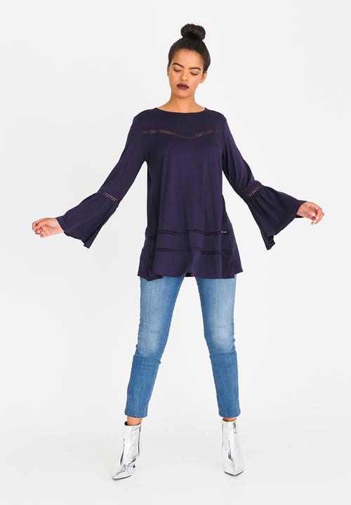 G Couture - Swing Top with Crochet Inset Navy