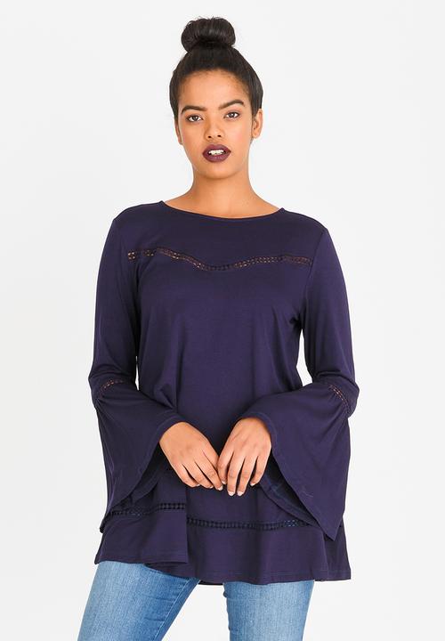 G Couture - Swing Top with Crochet Inset Navy
