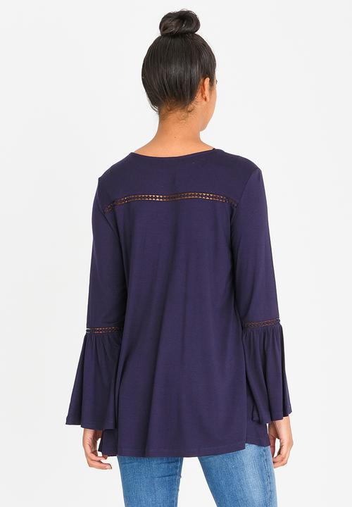 G Couture - Swing Top with Crochet Inset Navy