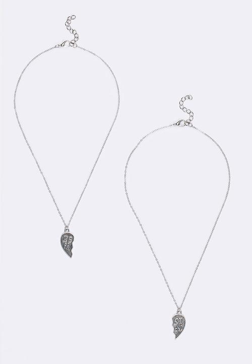 Jewels and Lace - Best Friends Heart Necklace Twinpack Silver