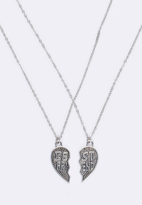 Jewels and Lace - Best Friends Heart Necklace Twinpack Silver