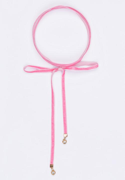 Jewels and Lace - Velvet Wrap Choker with Heart Charms Pale Pink