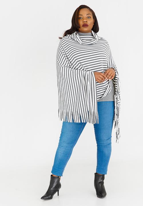 Lu-May - Striped Poncho Grey