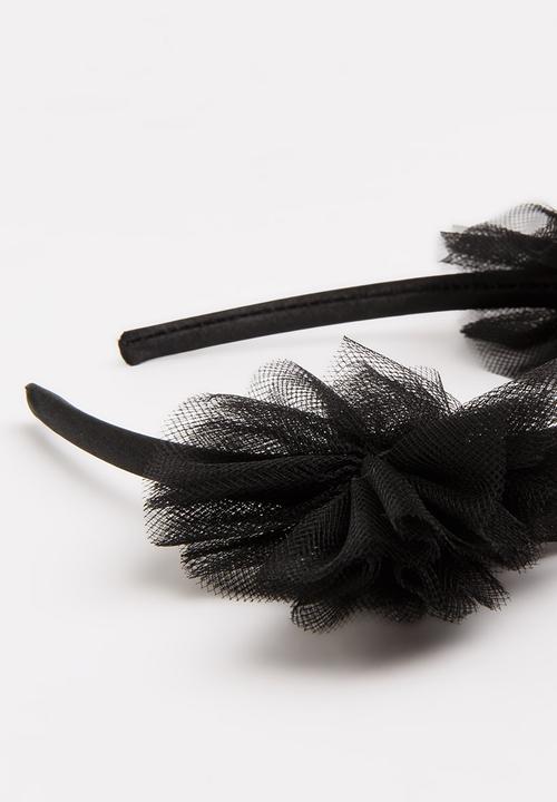 Jewels and Lace - Tulle Pom Pom Aliceband Black
