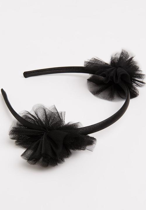 Jewels and Lace - Tulle Pom Pom Aliceband Black