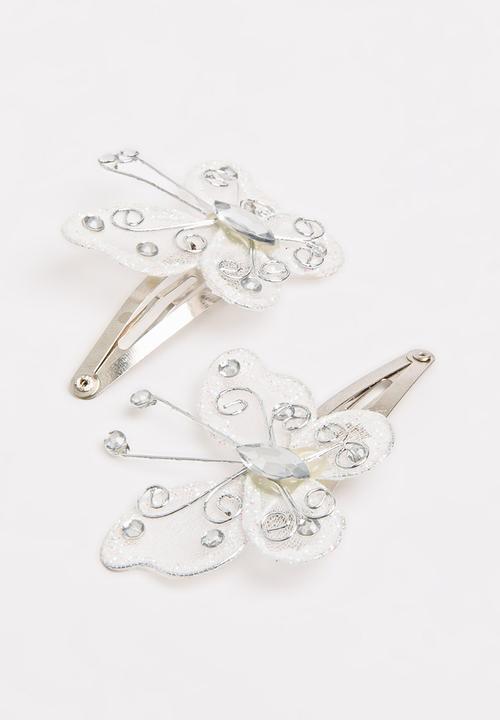 Jewels and Lace - Butterfly Hairclips White