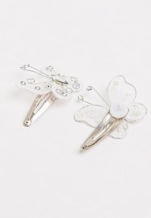 Jewels and Lace - Butterfly Hairclips White