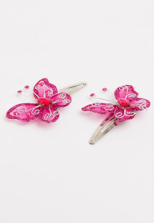 Jewels and Lace - Butterfly Hairclips Mid Pink