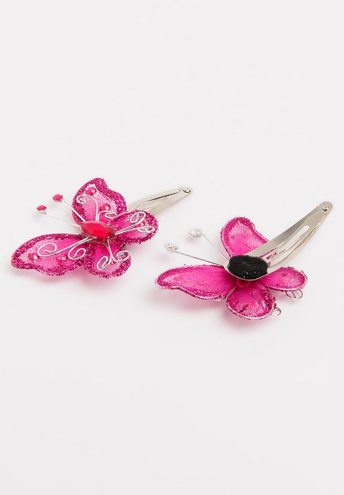Jewels and Lace - Butterfly Hairclips Mid Pink