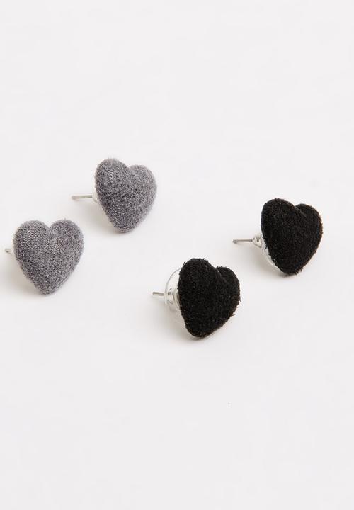 Jewels and Lace - Suede Heart Earings Twin Pack Multi-colour