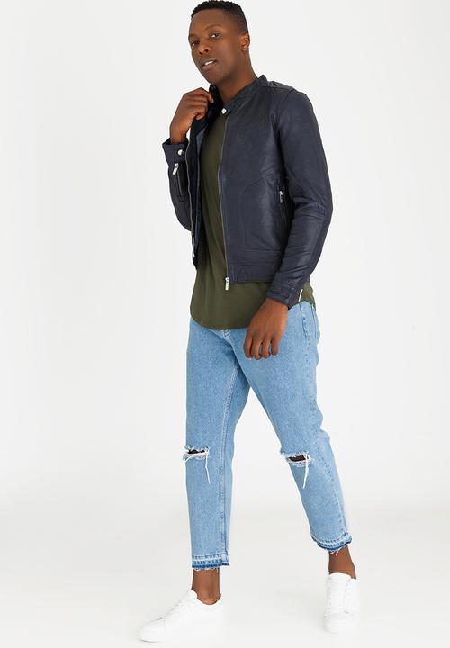 STYLE REPUBLIC - Pensin PU Biker Jacket Navy