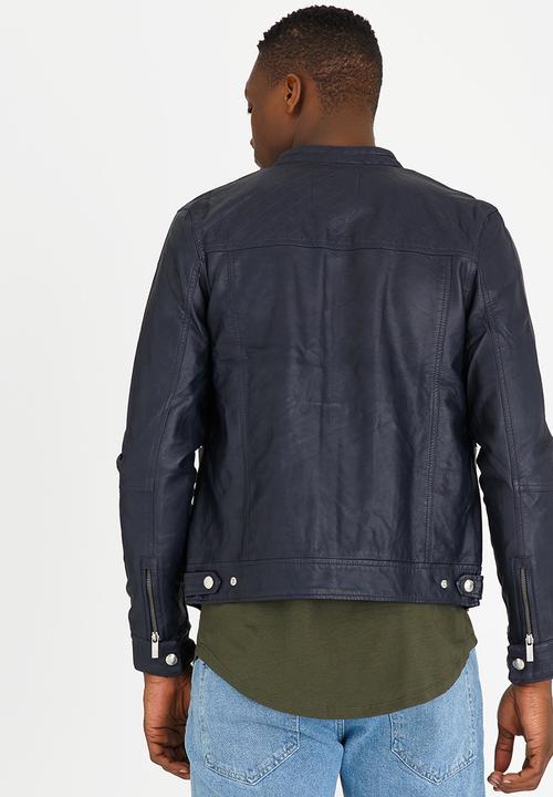 STYLE REPUBLIC - Pensin PU Biker Jacket Navy