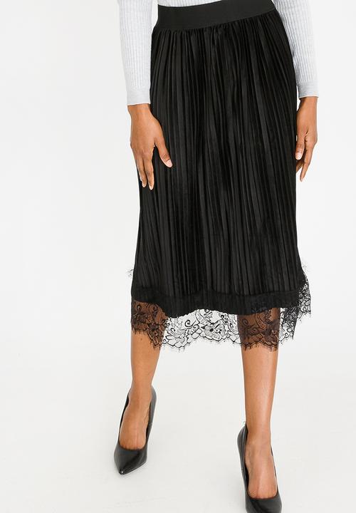 edit - Lace Trim Velour Skirt Black