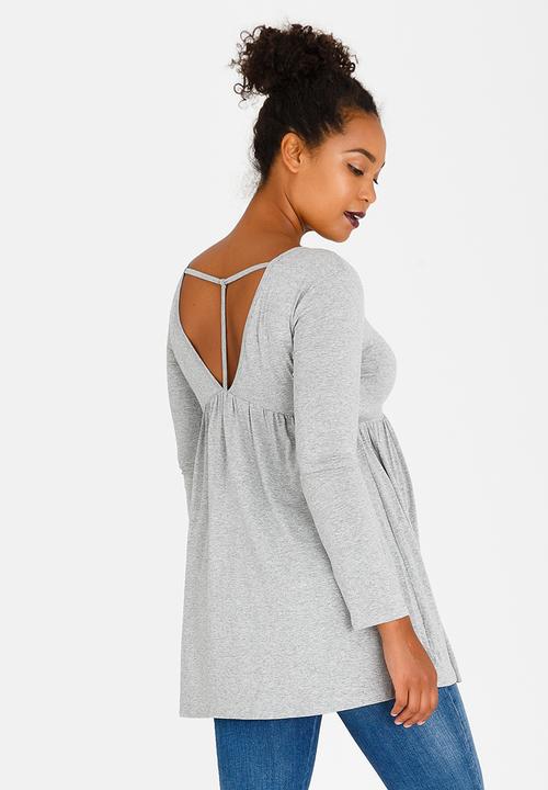 edit Maternity - Long Sleeve T-back Detail Top Grey Melange