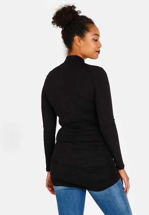 edit Maternity - Turtle Neck Top with Side Gauge Black