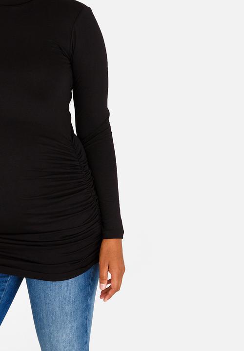 edit Maternity - Turtle Neck Top with Side Gauge Black