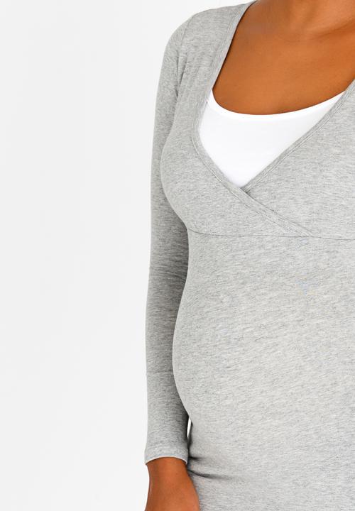 Cherry Melon - Cross-over Feeding Top Grey Melange