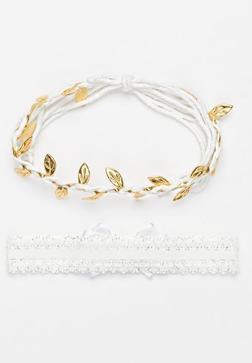 Jewels and Lace - Plaited Leaf and Bow Headband 2 Pack White