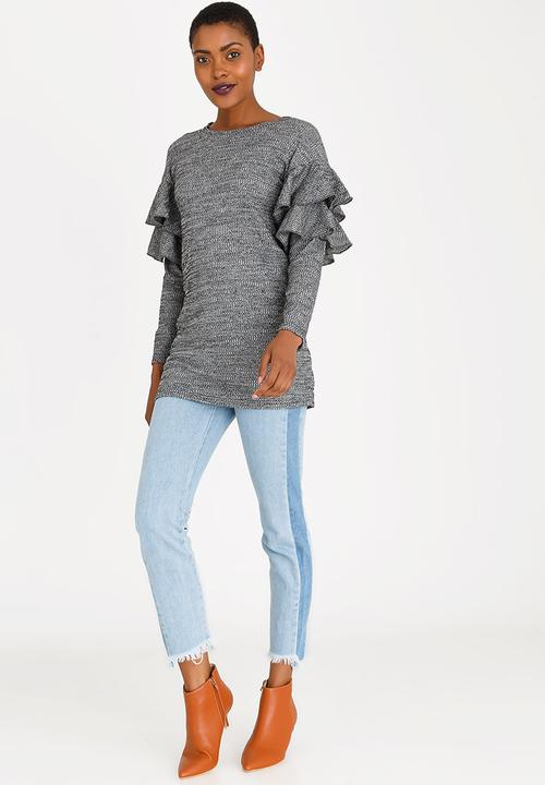 Revenge - Ruffle Sleeve Top Dark Grey