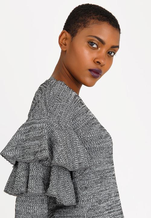 Revenge - Ruffle Sleeve Top Dark Grey