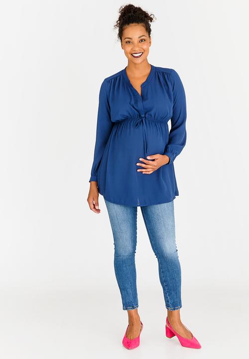 Cherry Melon - Longsleeve Mandarin Shirt Dark Blue
