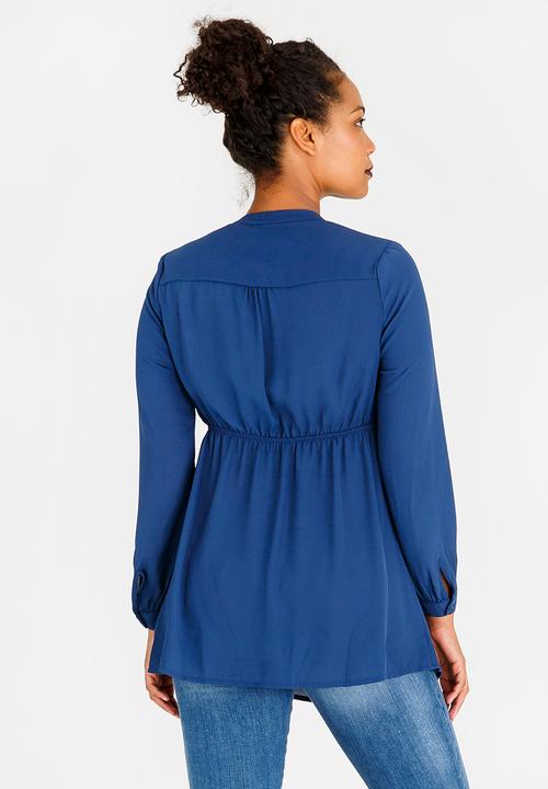 Cherry Melon - Longsleeve Mandarin Shirt Dark Blue