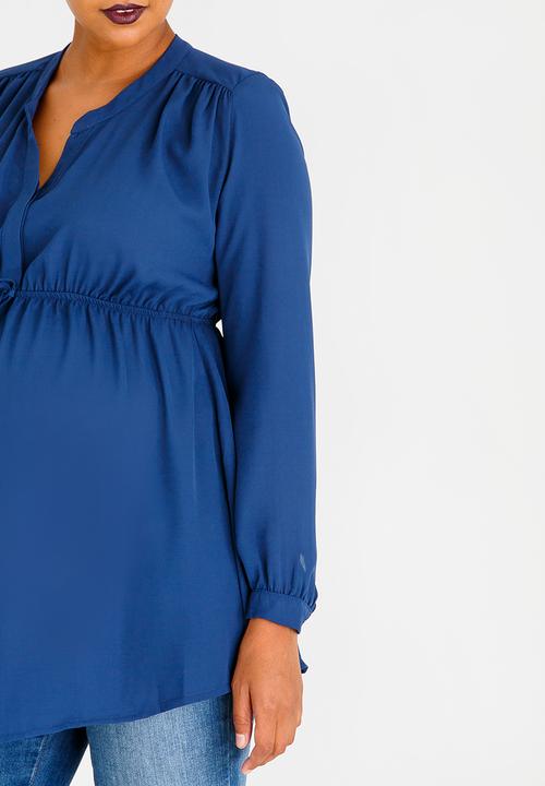 Cherry Melon - Longsleeve Mandarin Shirt Dark Blue
