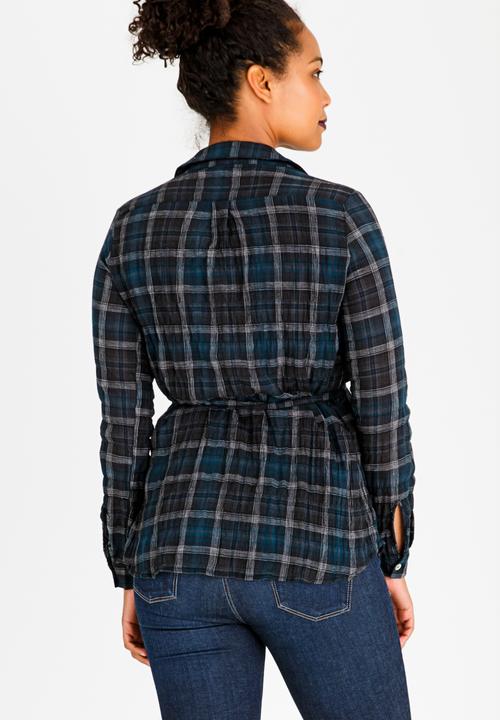 Cherry Melon - Check Shirt with Tie Dark Blue