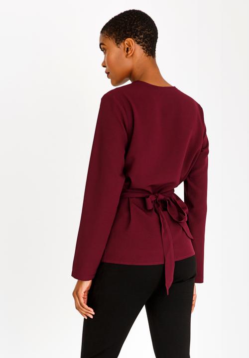 edit - Wrap Over Blouse with Front Ties Dark Purple