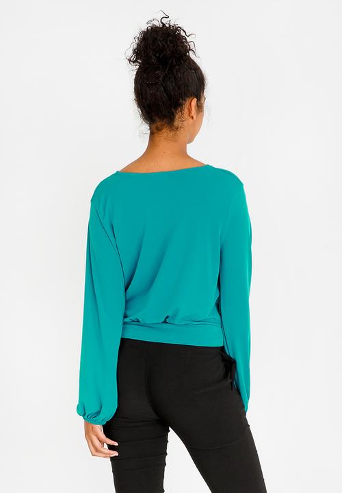 edit - Wrap Over Blouson Top Turquoise