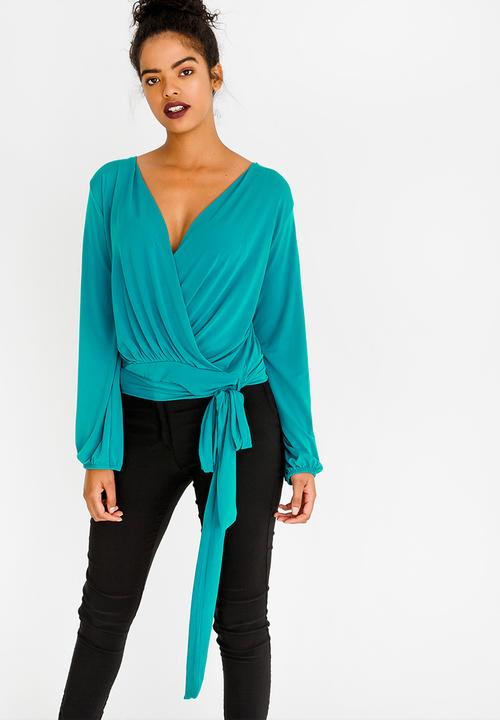 edit - Wrap Over Blouson Top Turquoise