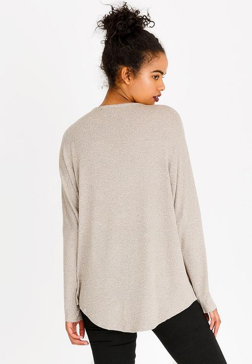 Revenge - Zip Front Long Sleeve Top Stone