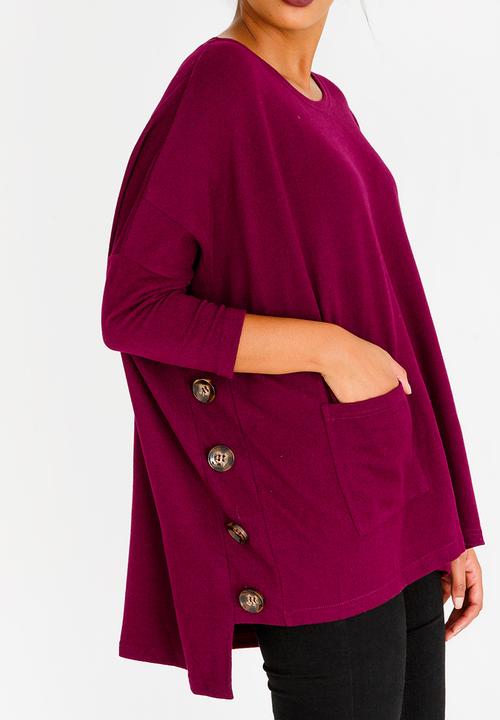 Revenge - Side Button Detail Top Burgundy
