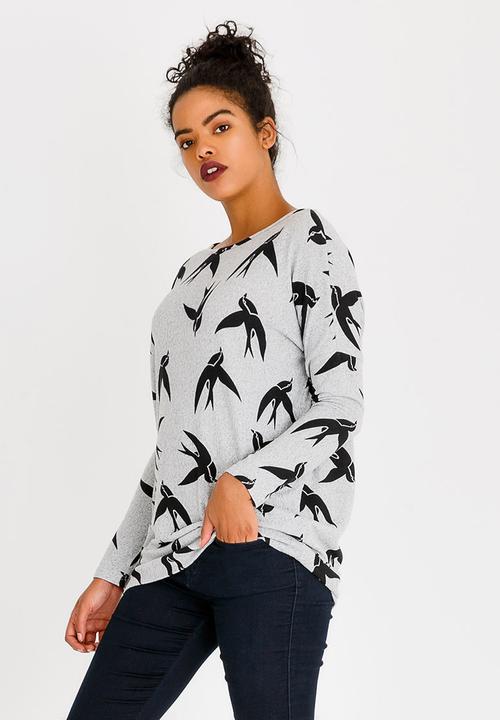 Revenge - Bird Print Top Grey