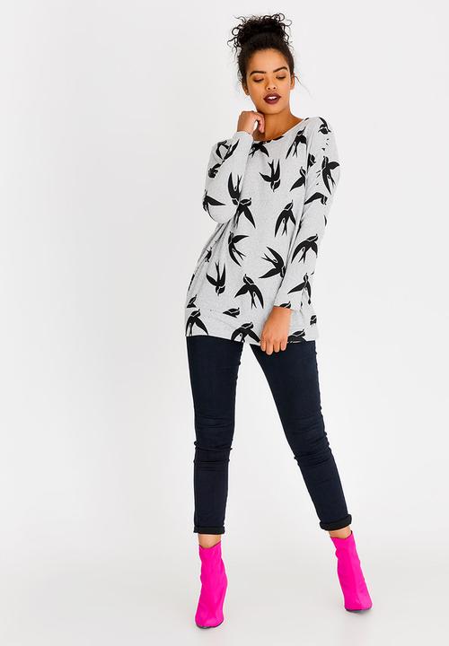Revenge - Bird Print Top Grey