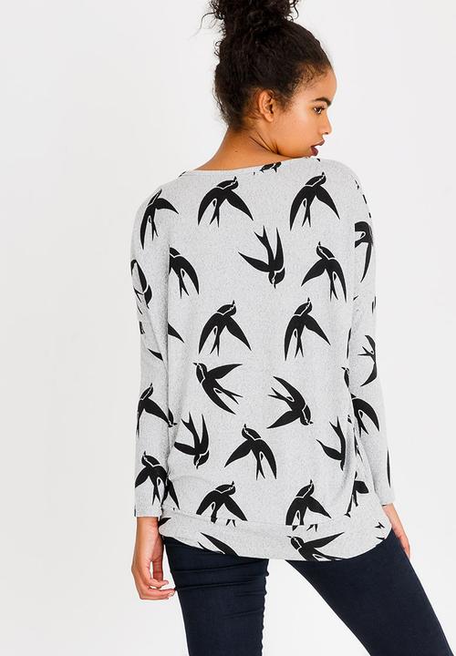 Revenge - Bird Print Top Grey
