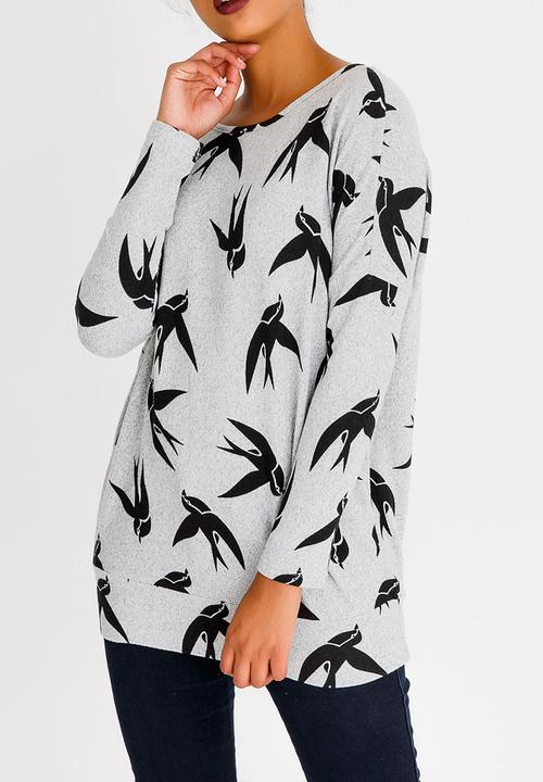 Revenge - Bird Print Top Grey