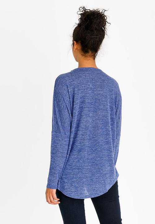 Revenge - Zip Front Long Sleeve Top Mid Blue