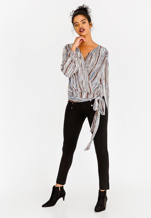 edit - Wrap Over Blouson Top Multi-colour