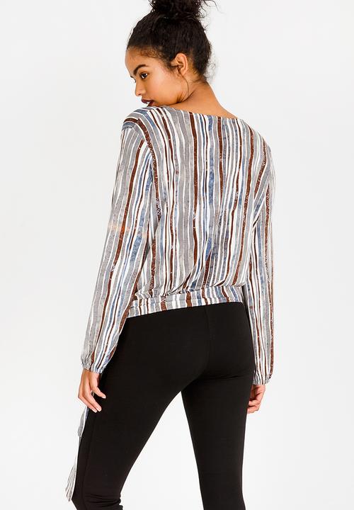 edit - Wrap Over Blouson Top Multi-colour