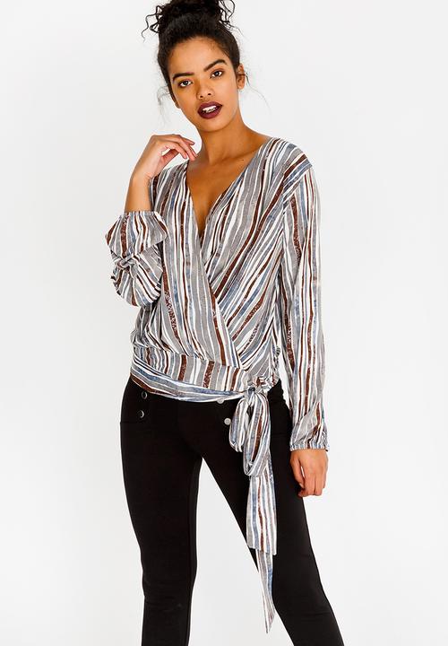 edit - Wrap Over Blouson Top Multi-colour