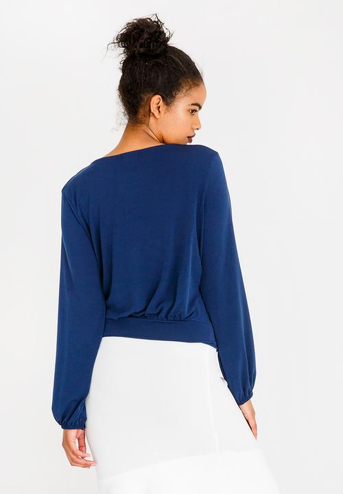 edit - Wrap Over Blouson Top Navy