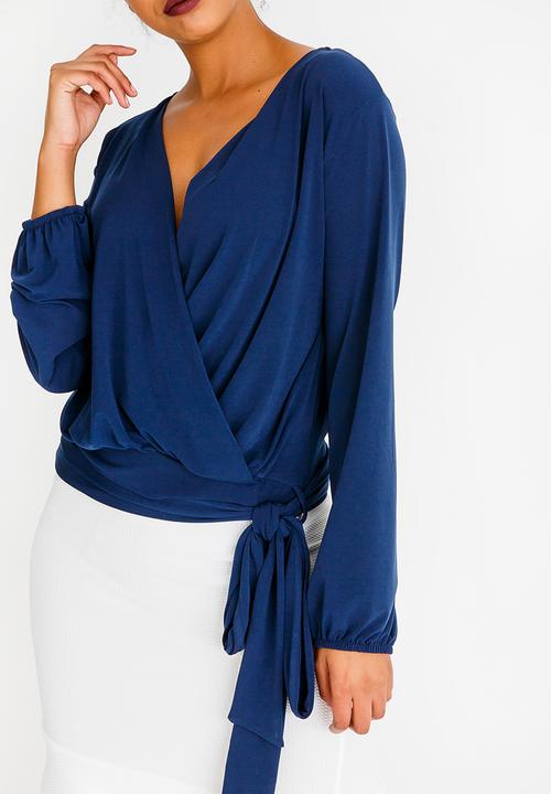 edit - Wrap Over Blouson Top Navy