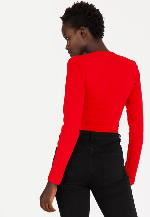 STYLE REPUBLIC - V-neck Bodysuit Dark Red