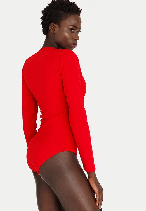 STYLE REPUBLIC - V-neck Bodysuit Dark Red